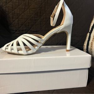 White open toe heels